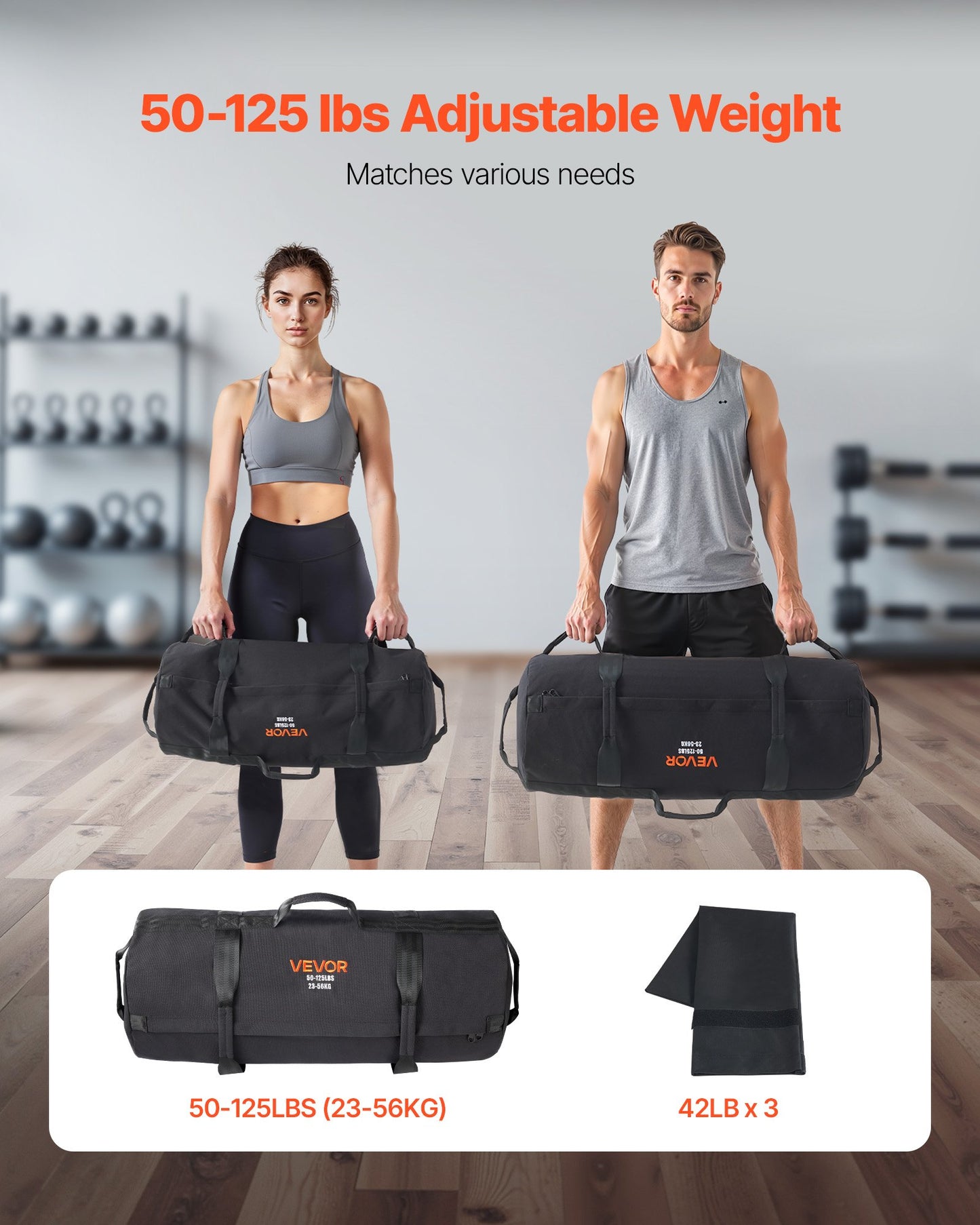 Workout Sandbag, Heavy Duty Workout Power Bags With Handles, 50-125 Lbs Adjustable Slam Bag For Fitness Strength Weight Training Cross-Training, Home Gym Exercise, Black (Unfilled)