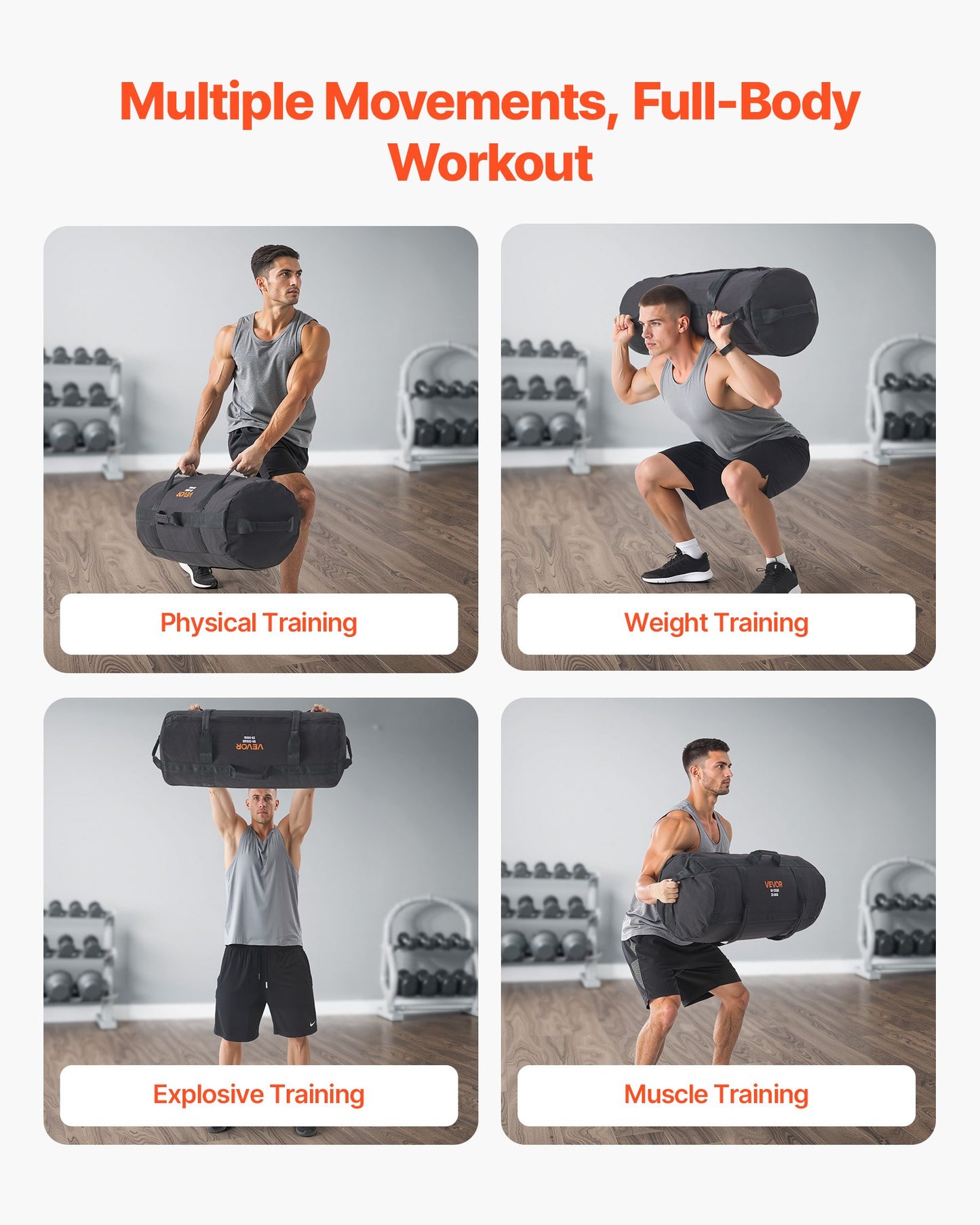 Workout Sandbag, Heavy Duty Workout Power Bags With Handles, 50-125 Lbs Adjustable Slam Bag For Fitness Strength Weight Training Cross-Training, Home Gym Exercise, Black (Unfilled)