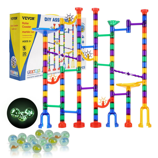 Marble Run Set, 145 Piece Marble Maze Building Block Brain Game, With 5 Glow In The Dark Marbles + 40 Glass Marbles, Educational Learning Race Track STEM Toys, For Kids, Boys, Girls Ages 3